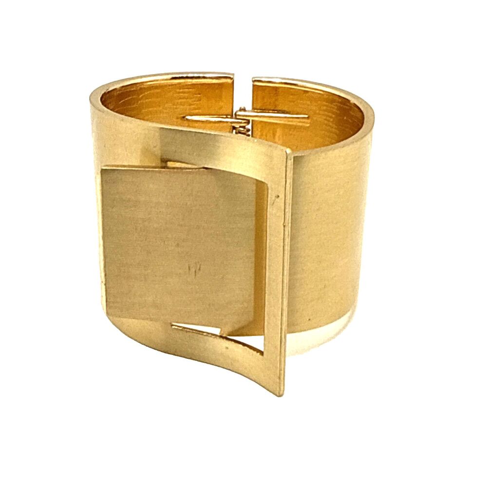 Eye Candy Los Angeles LARA Brushed Gold Tone Cuff Bracelet Wide Hinged Bangle 8"